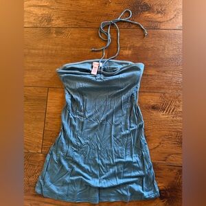 Blue Strapless top with tie around neck